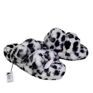 Torrid Double Band Faux Fur White Leopard Print Slippers Womens Size 8WW NWT